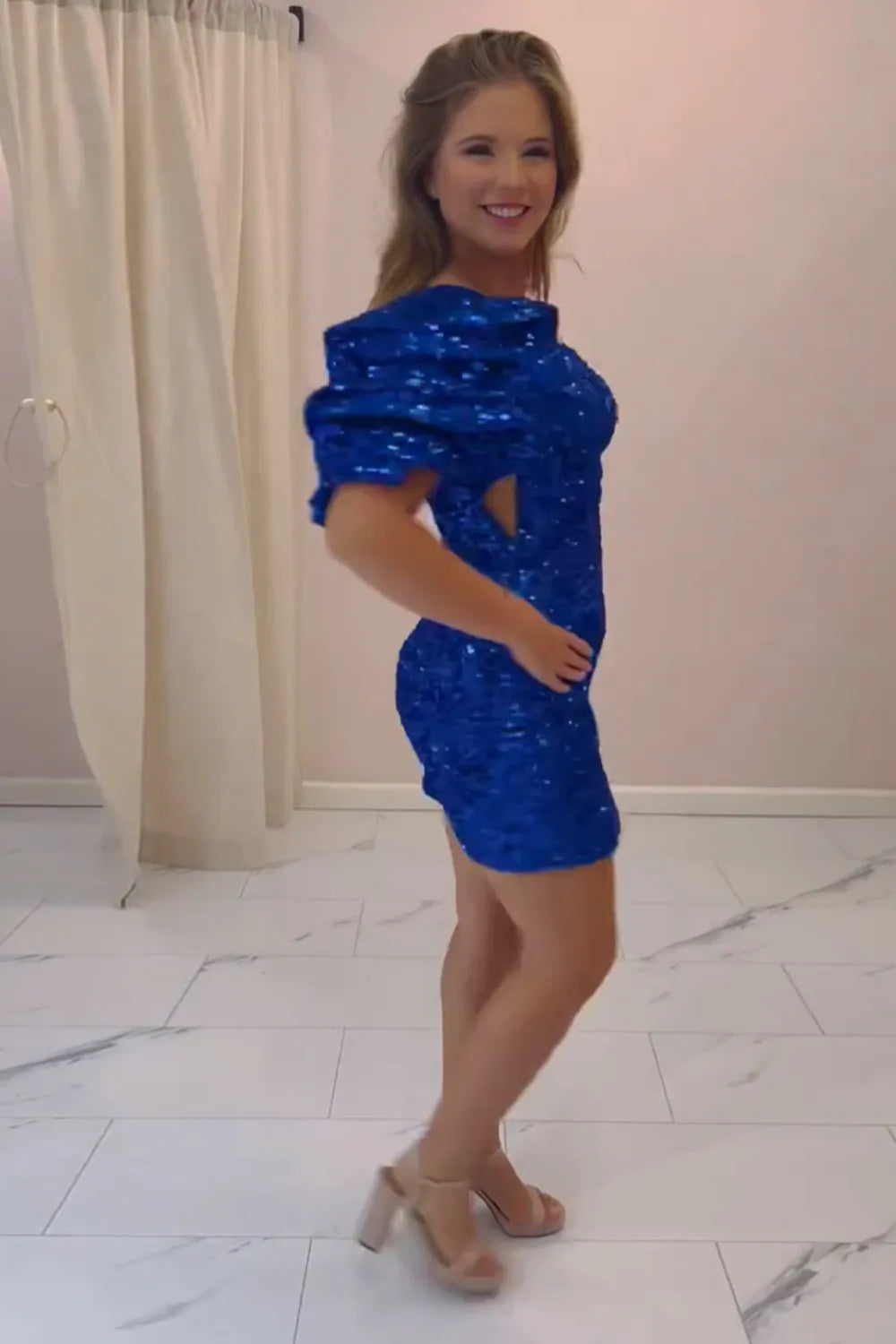 Dominica | Sparkly Royal Blue One Shoulder Sequins Bodycon Short Homecoming Dress