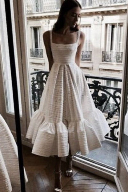 Square neck White A-line Princess Sleeveless Homecoming Dress