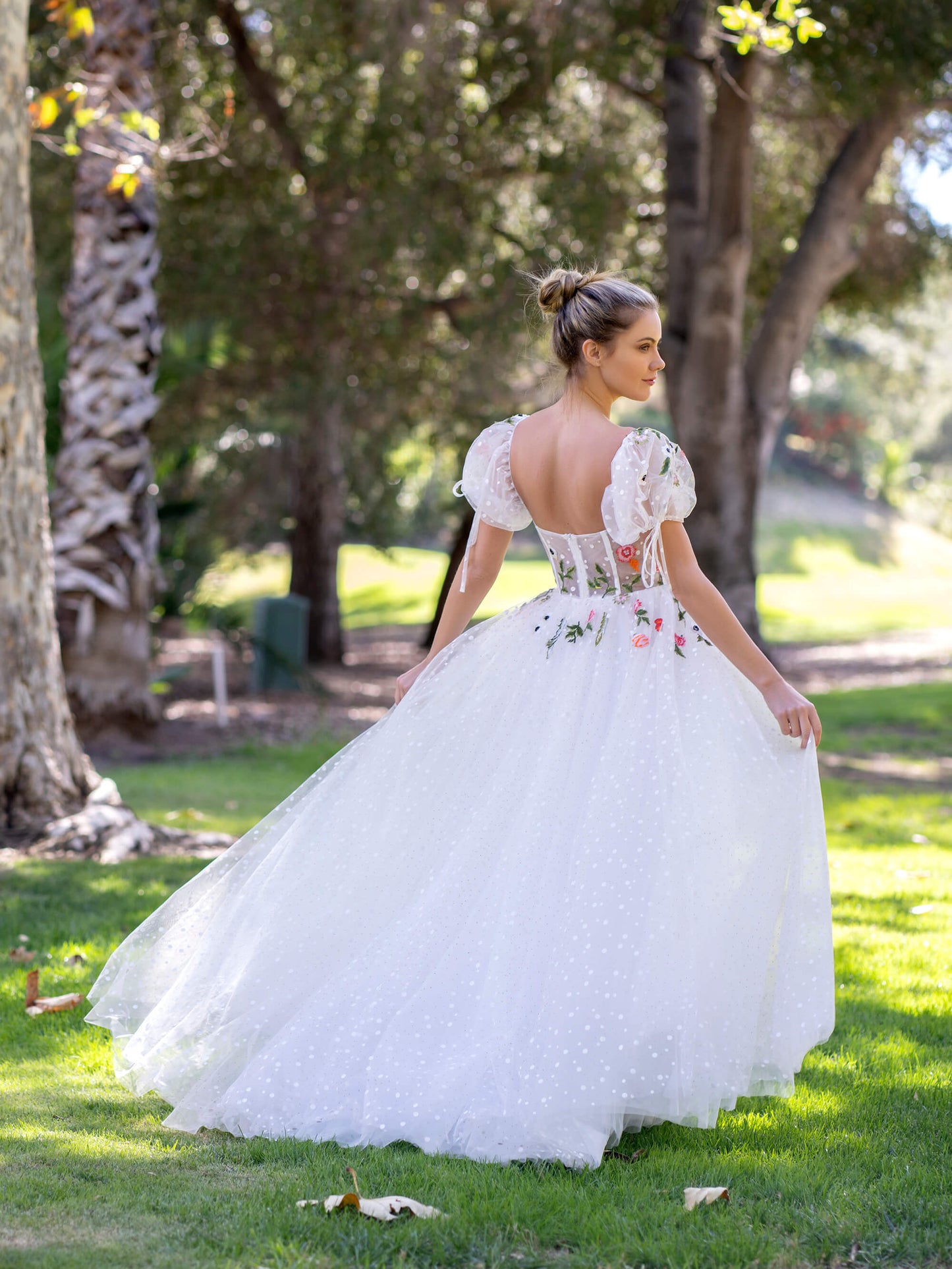 Corset Embroidered Tulle Sweep Train Prom Dress