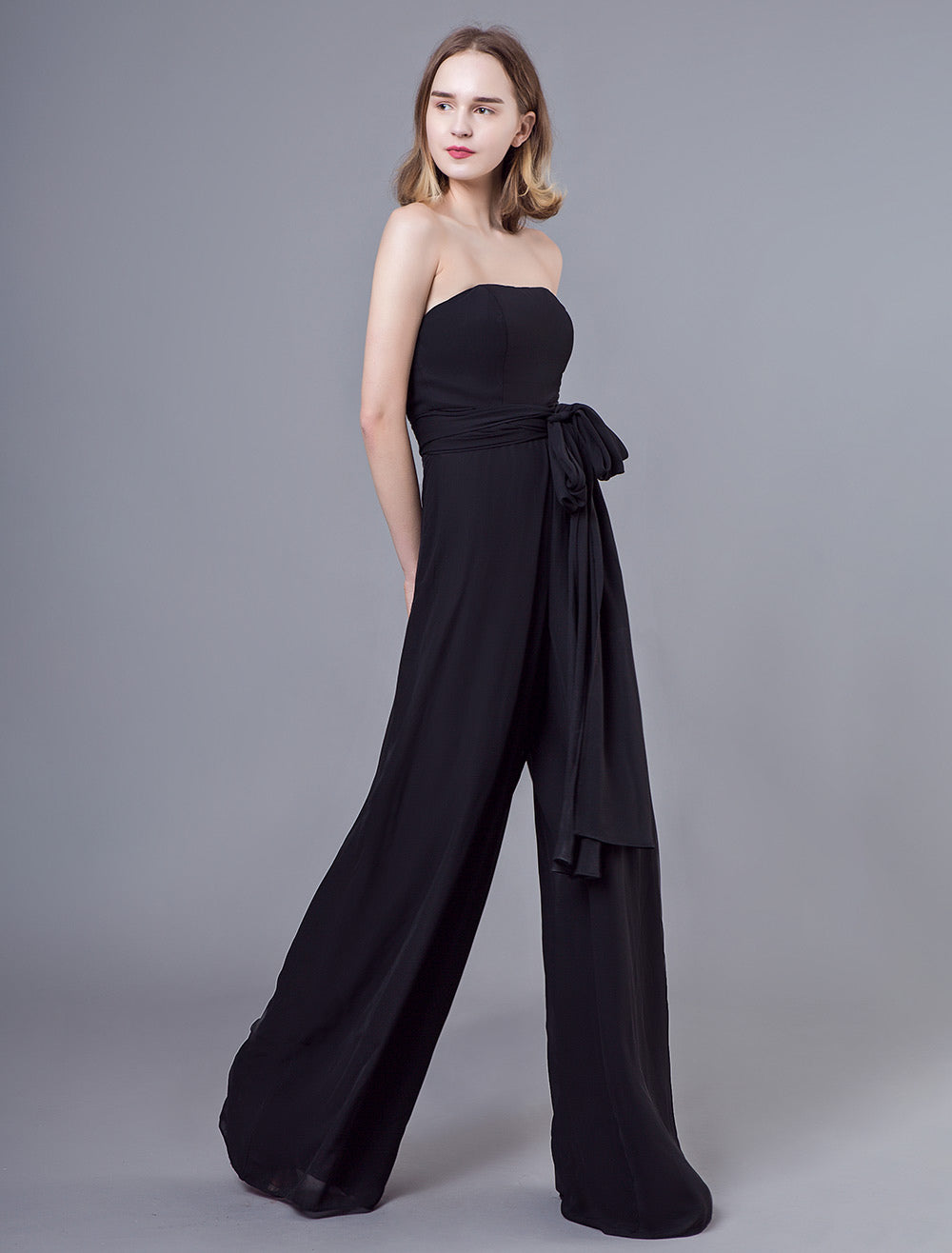 Stunning Black Jumpsuits Formal Evening Wedding Party Convertible Chiffon Long One Size Fits All Bridesmaid Dresses