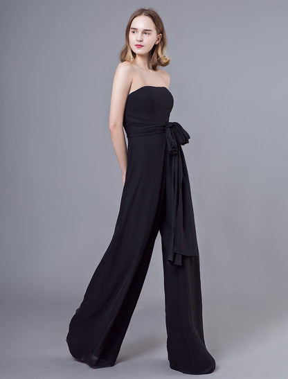 Stunning Black Jumpsuits Formal Evening Wedding Party Convertible Chiffon Long One Size Fits All Bridesmaid Dresses