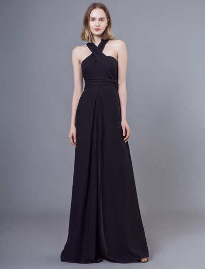 Stunning Black Jumpsuits Formal Evening Wedding Party Convertible Chiffon Long One Size Fits All Bridesmaid Dresses