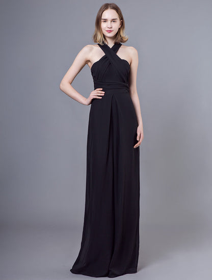 Stunning Black Jumpsuits Formal Evening Wedding Party Convertible Chiffon Long One Size Fits All Bridesmaid Dresses