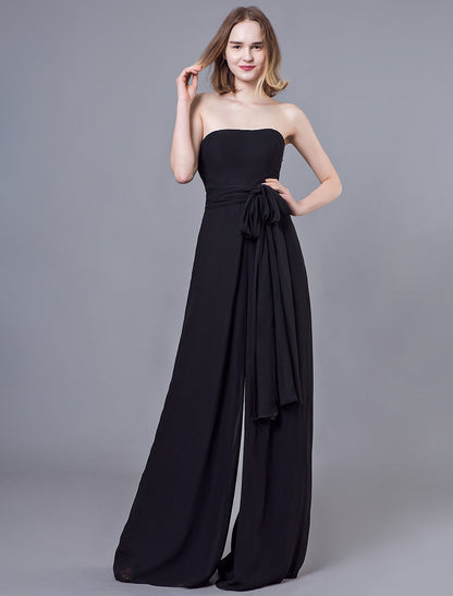 Stunning Black Jumpsuits Formal Evening Wedding Party Convertible Chiffon Long One Size Fits All Bridesmaid Dresses