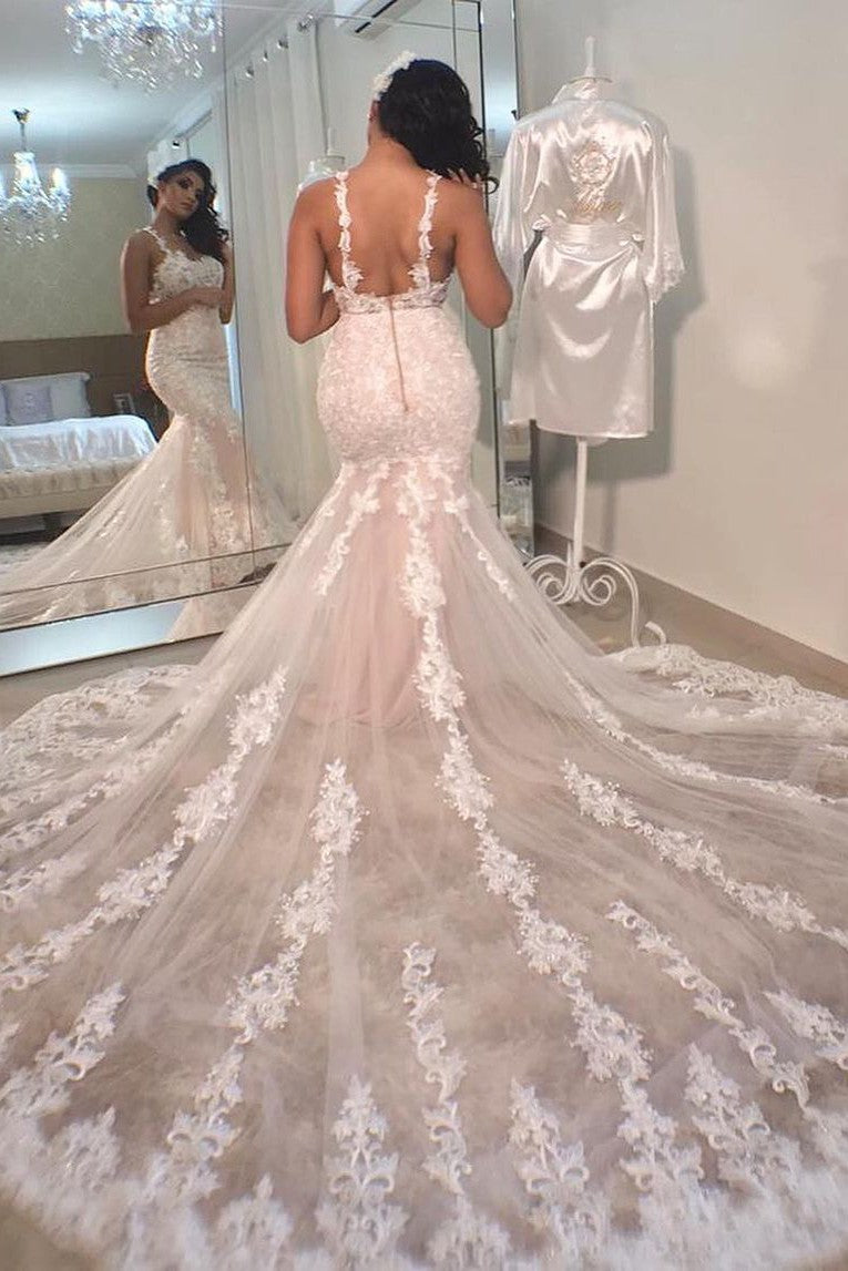 Stunning Sleeveless Mermaid Lace Wedding Dress Online