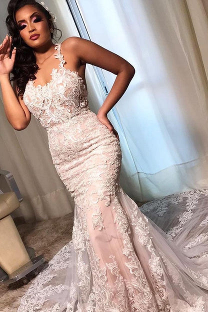 Stunning Sleeveless Mermaid Lace Wedding Dress Online