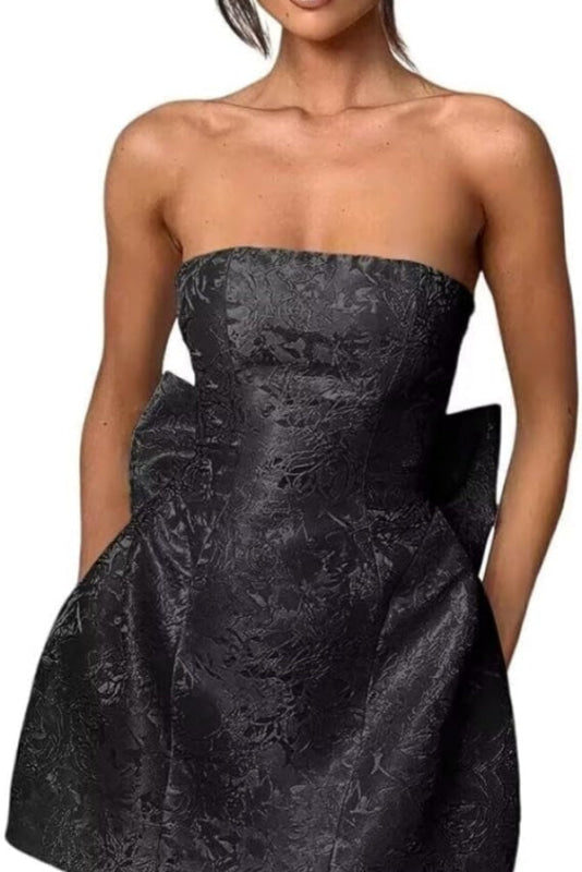 Stunning Sleeveless Ruched Satin Floral Jacquard Mini Homecoming Dress with Bow