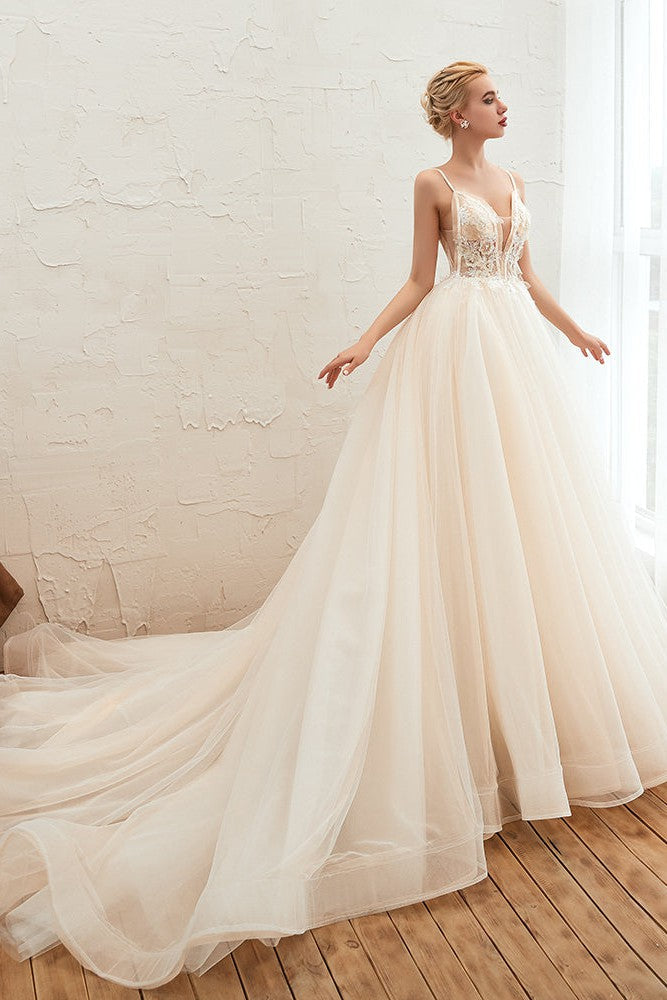 Summber Beach Spaghetti Straps Ivory Ball Gown Wedding Dress Online