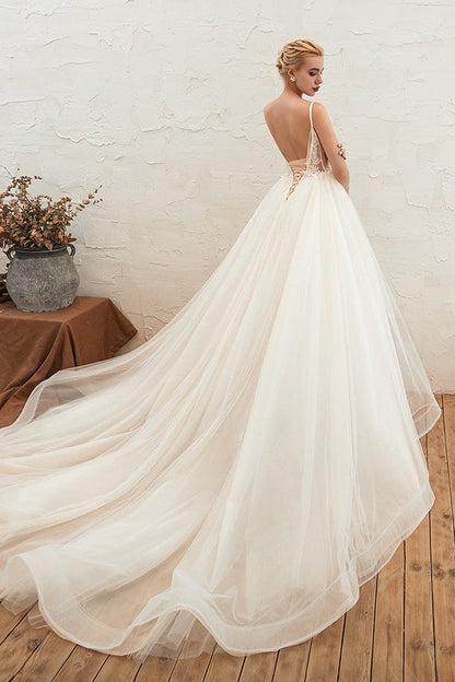 Summber Beach Spaghetti Straps Ivory Ball Gown Wedding Dress Online