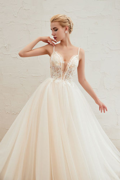 Summber Beach Spaghetti Straps Ivory Ball Gown Wedding Dress Online