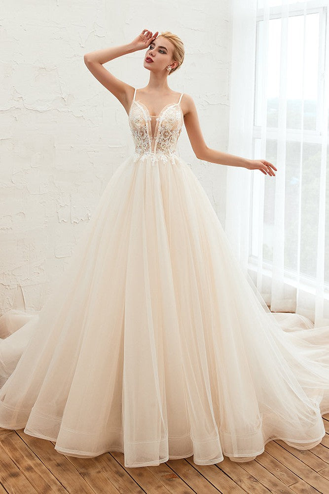 Summber Beach Spaghetti Straps Ivory Ball Gown Wedding Dress Online