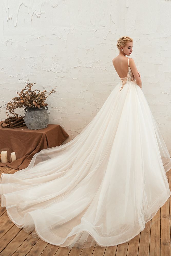 Summber Beach Spaghetti Straps Ivory Ball Gown Wedding Dress Online