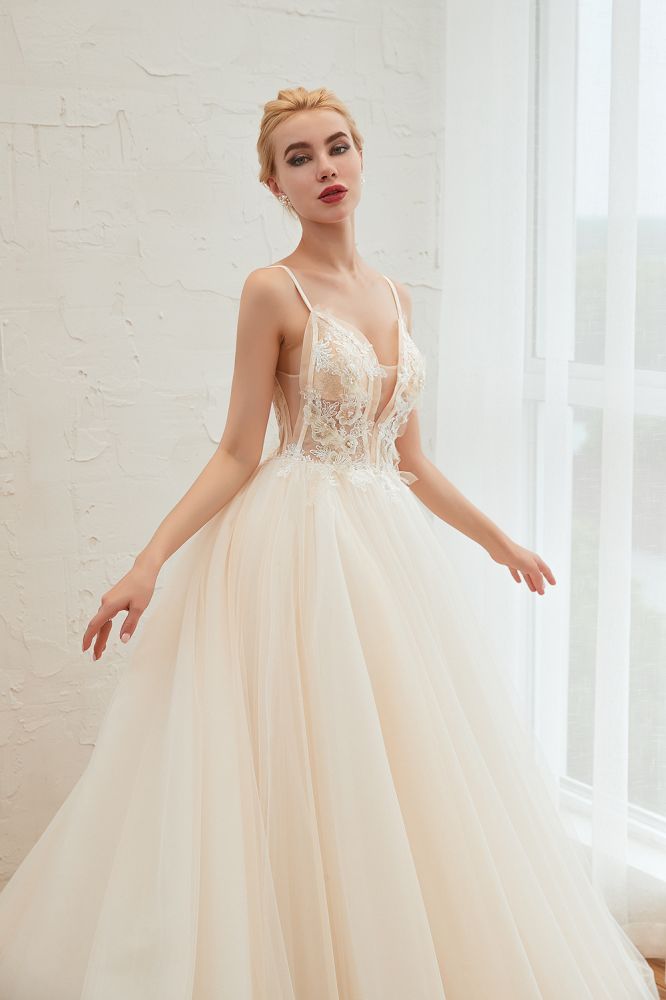 Summber Beach Spaghetti Straps Ivory Ball Gown Wedding Dress Online