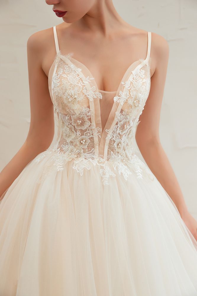 Summber Beach Spaghetti Straps Ivory Ball Gown Wedding Dress Online