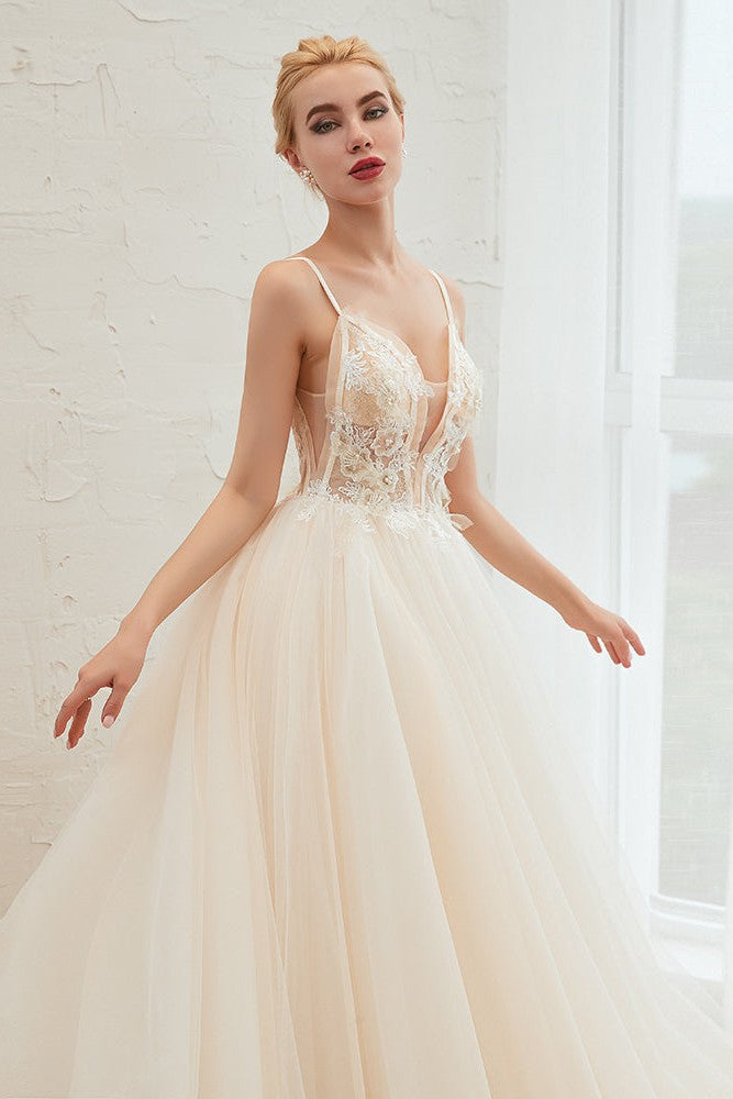 Summber Beach Spaghetti Straps Ivory Ball Gown Wedding Dress Online