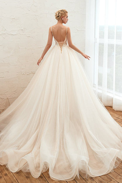 Summber Beach Spaghetti Straps Ivory Ball Gown Wedding Dress Online