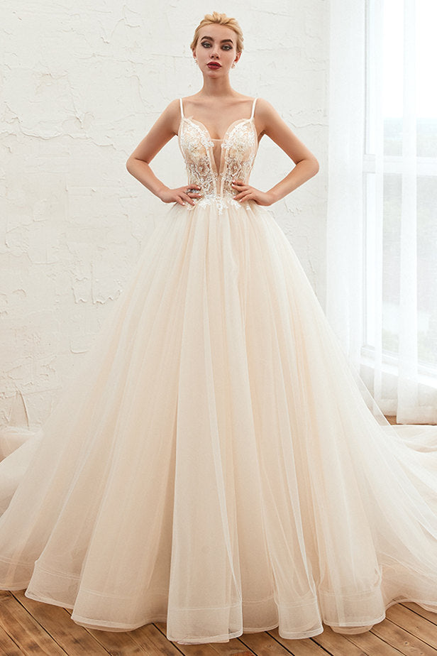 Summber Beach Spaghetti Straps Ivory Ball Gown Wedding Dress Online