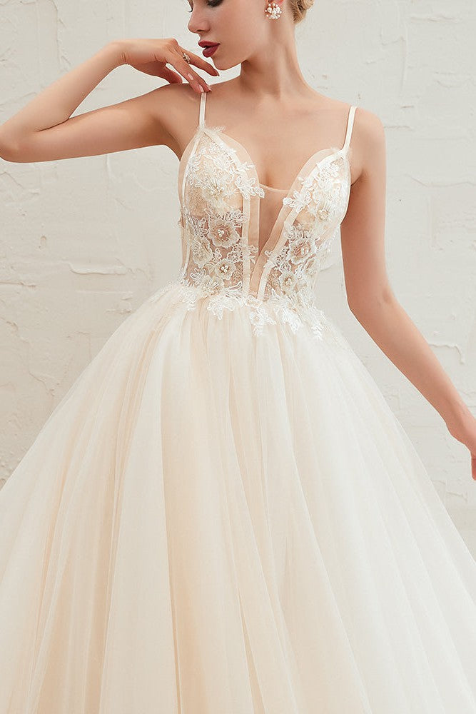 Summber Beach Spaghetti Straps Ivory Ball Gown Wedding Dress Online