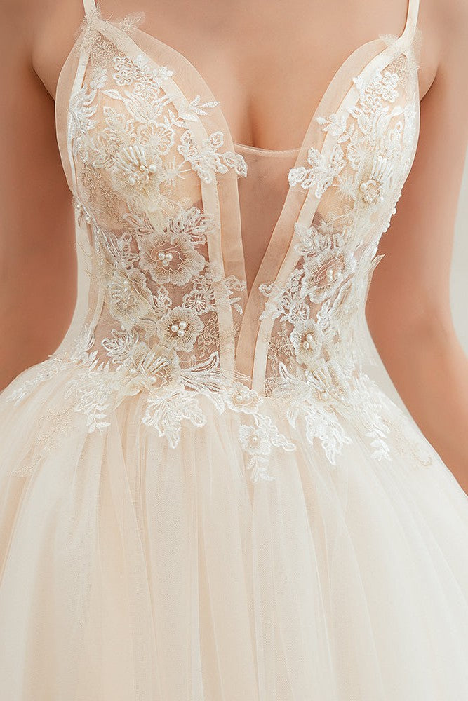 Summber Beach Spaghetti Straps Ivory Ball Gown Wedding Dress Online