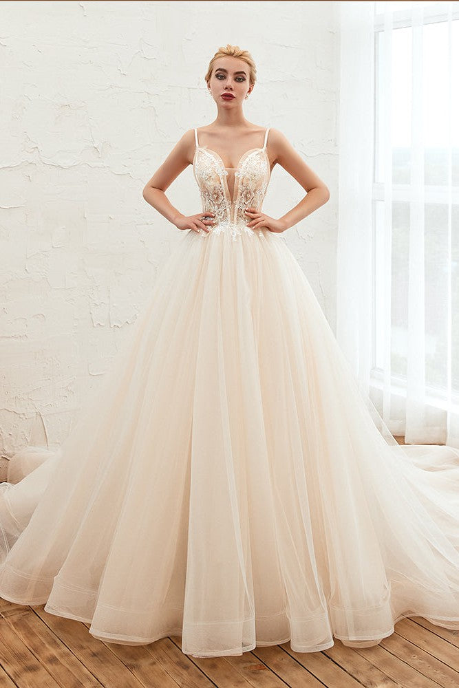 Summber Beach Spaghetti Straps Ivory Ball Gown Wedding Dress Online