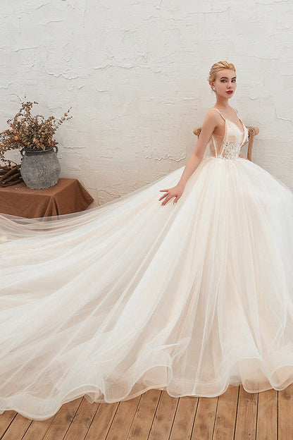 Summber Beach Spaghetti Straps Ivory Ball Gown Wedding Dress Online