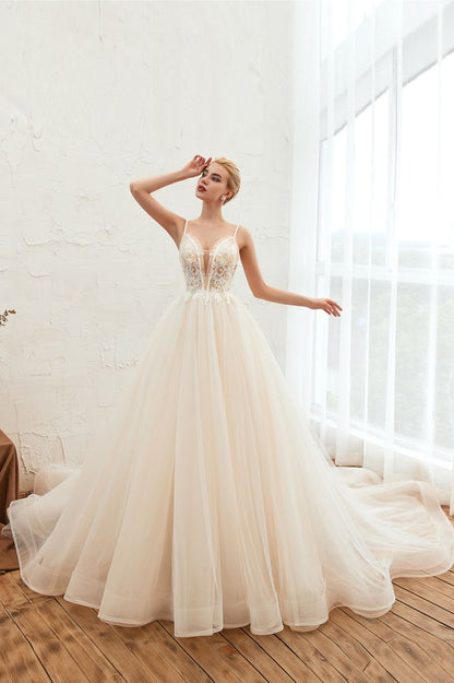 Summber Beach Spaghetti Straps Ivory Ball Gown Wedding Dress Online