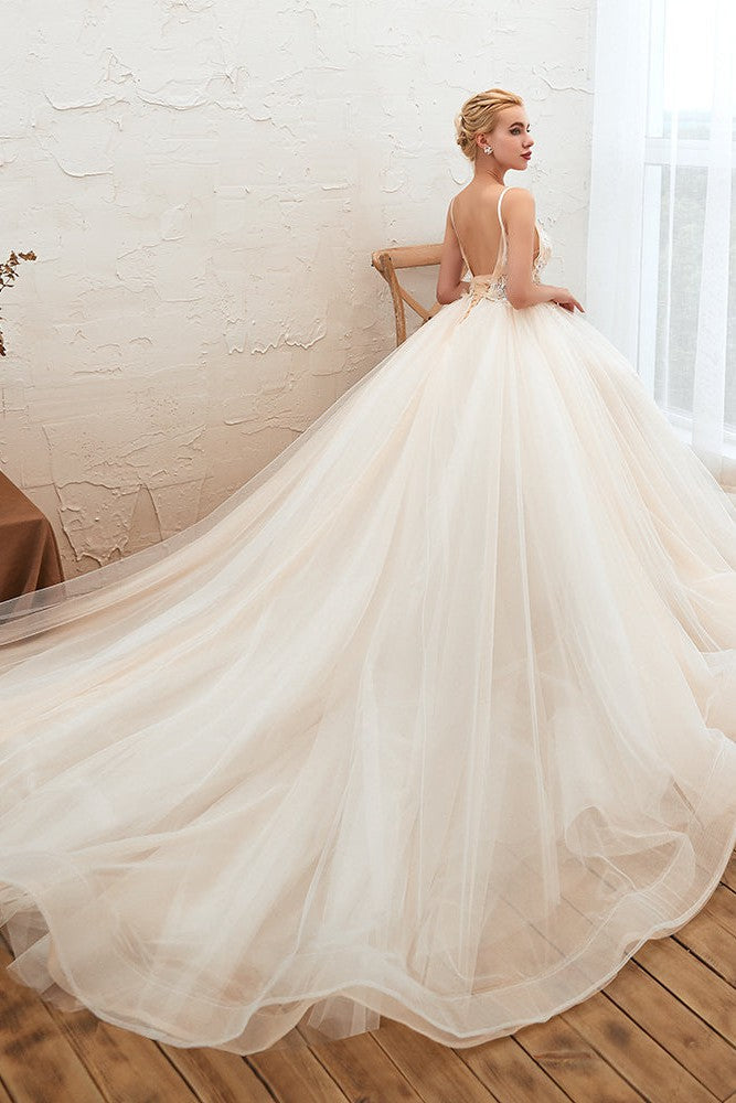 Summber Beach Spaghetti Straps Ivory Ball Gown Wedding Dress Online