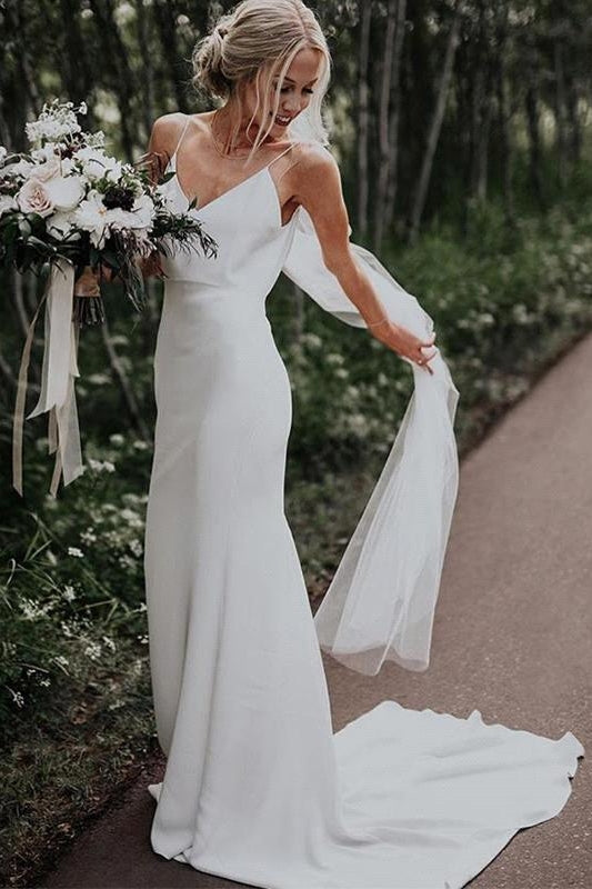 Summer White Beach Column Beach Court Train Wedding Dress