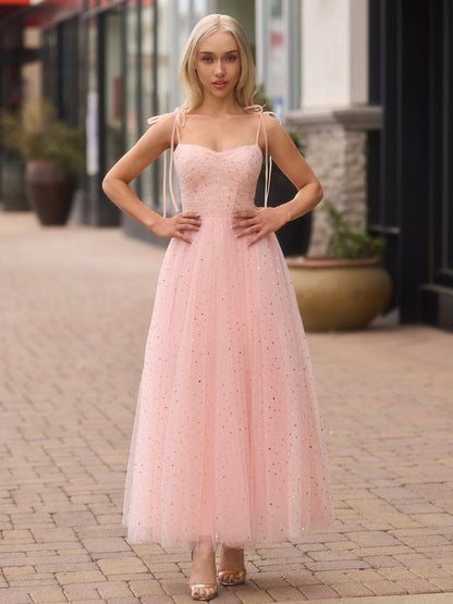 Sweetheart Neckline Starlit Cloar Maxi Length Tulle Prom Dress