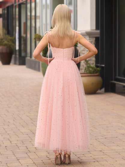 Sweetheart Neckline Starlit Cloar Maxi Length Tulle Prom Dress