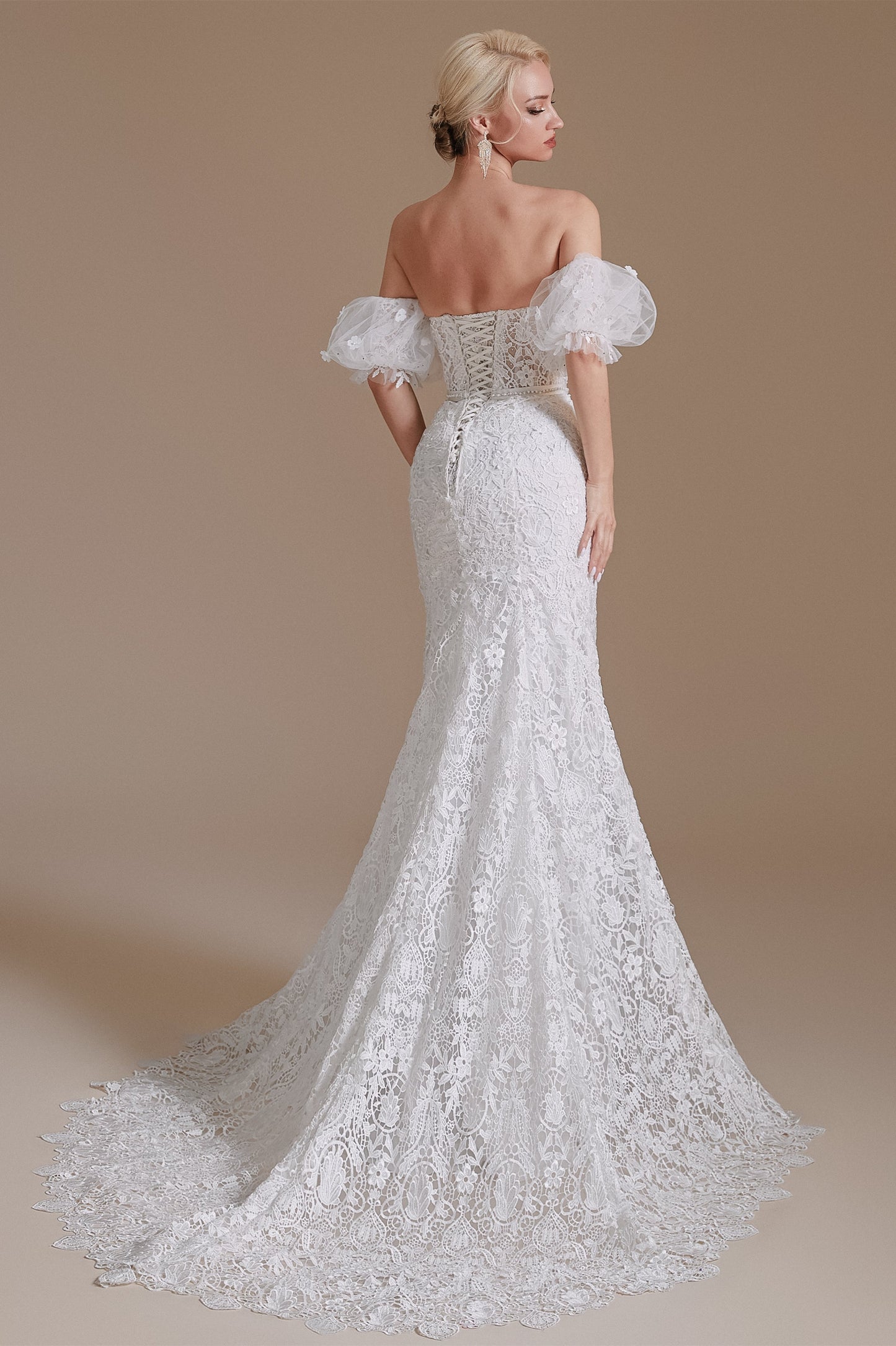 Sweetheart Detachable Bubble Sleeves Lace Mermaid Wedding Dress | Ballbella Design