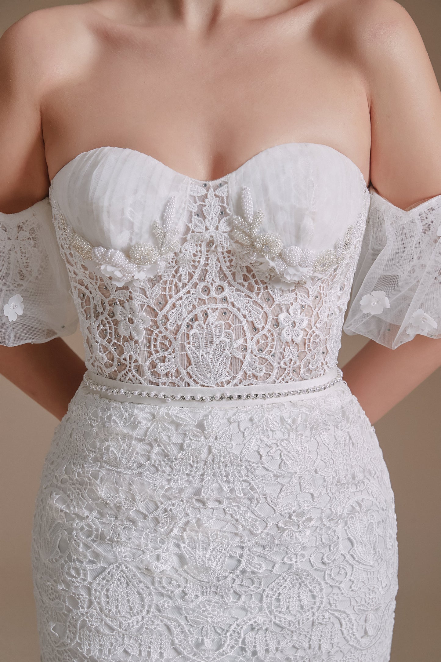 Sweetheart Detachable Bubble Sleeves Lace Mermaid Wedding Dress | Ballbella Design