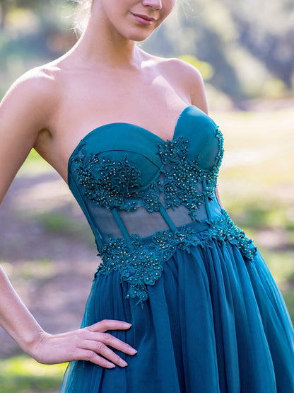 Corset Lace Floor Length Tulle Prom Dress