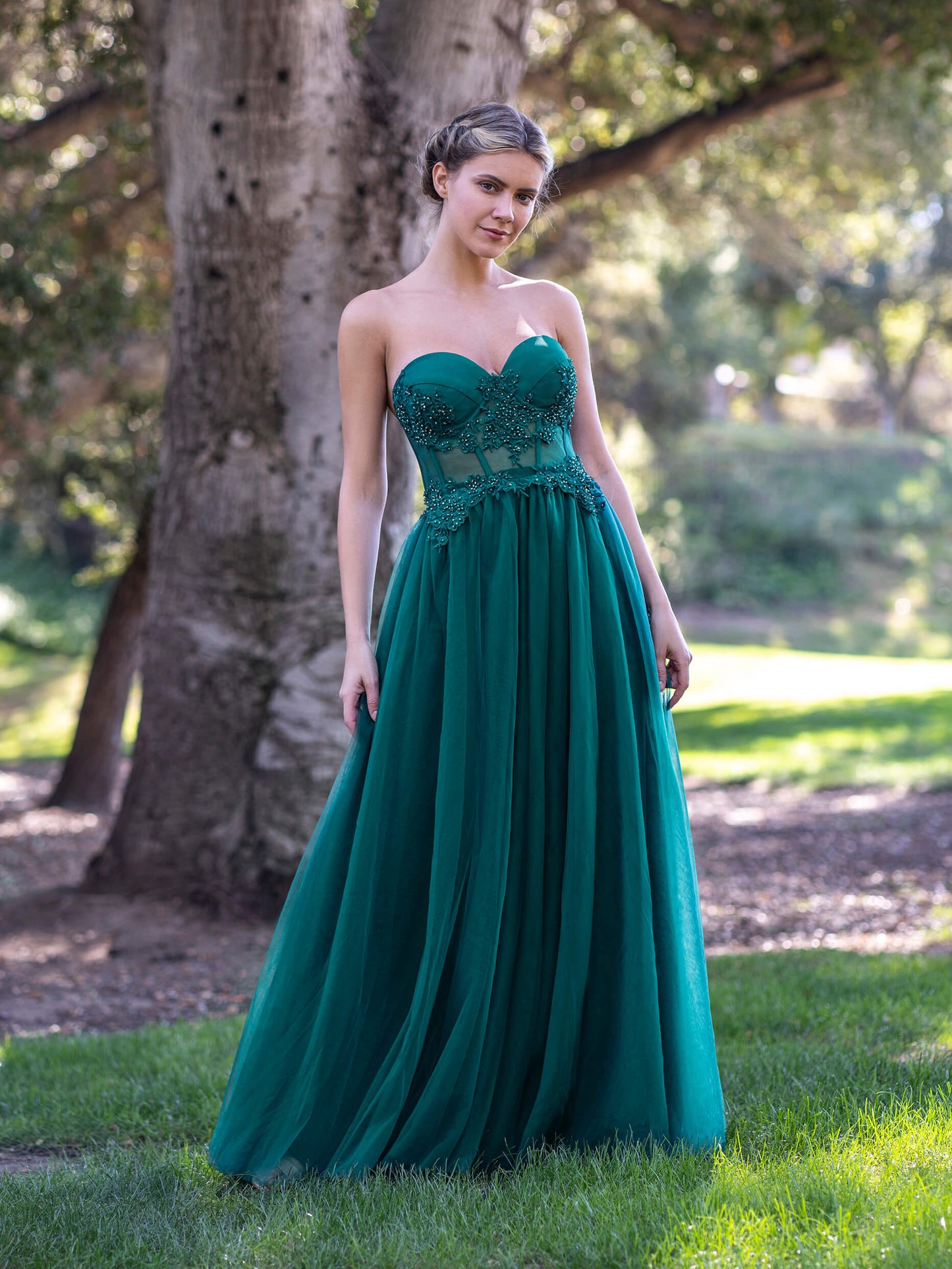 Corset Lace Floor Length Tulle Prom Dress