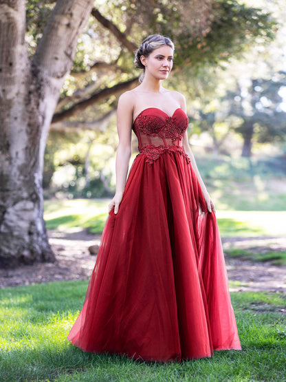 Corset Lace Floor Length Tulle Prom Dress