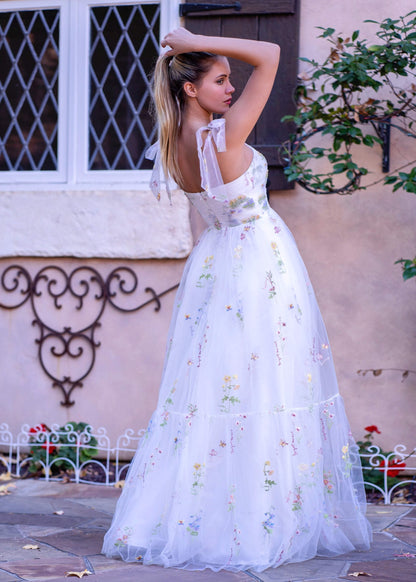 Sweetheart Neck Floor Length Tulle Embroidery Floral Prom Dress