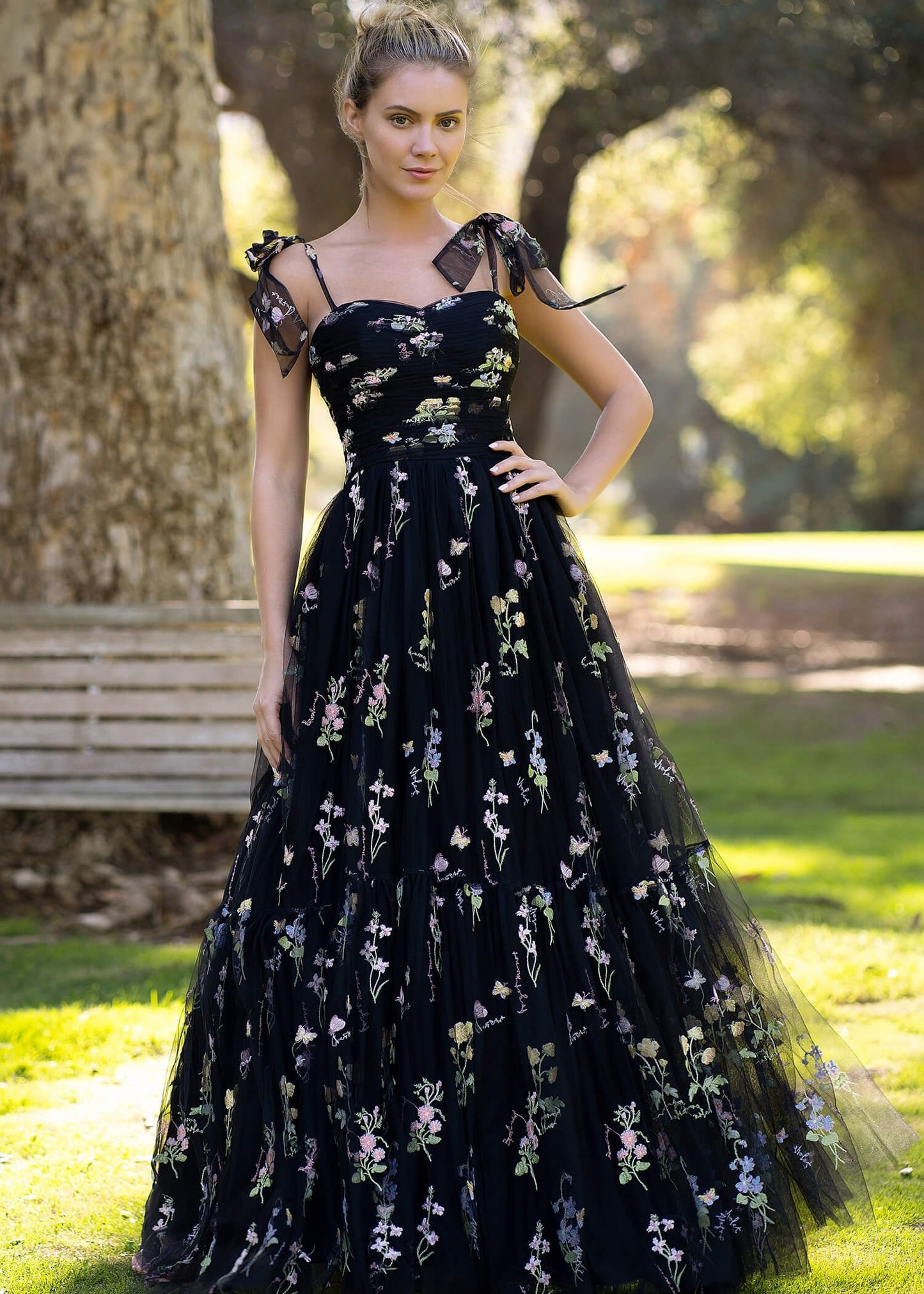 Sweetheart Neck Floor Length Tulle Embroidery Floral Prom Dress