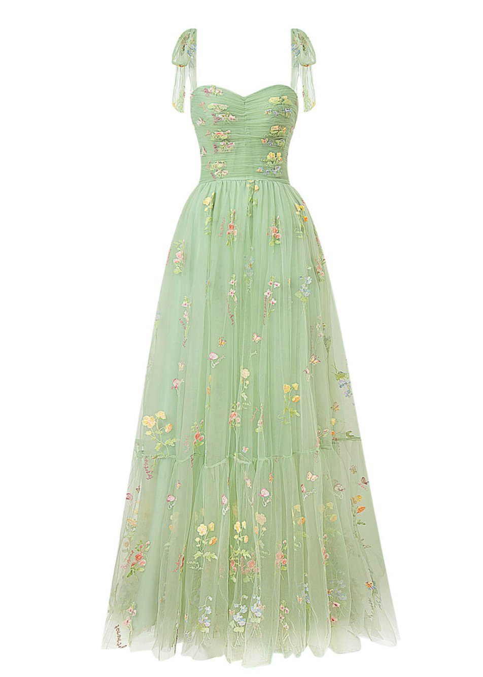 Sweetheart Neck Floor Length Tulle Embroidery Floral Prom Dress