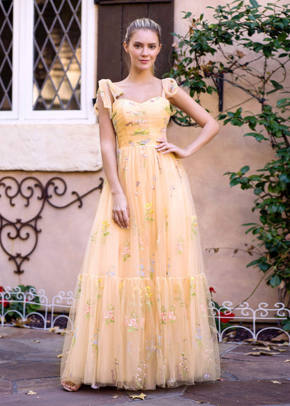 Sweetheart Neck Floor Length Tulle Embroidery Floral Prom Dress