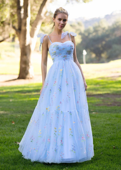 Sweetheart Neck Floor Length Tulle Embroidery Floral Prom Dress