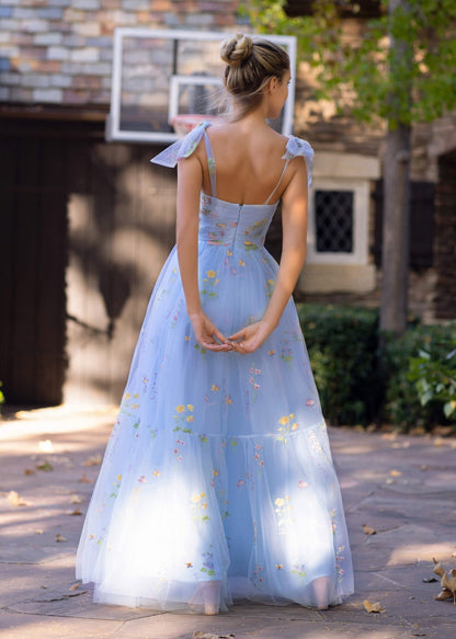 Sweetheart Neck Floor Length Tulle Embroidery Floral Prom Dress