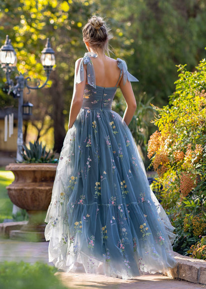 Sweetheart Neck Floor Length Tulle Embroidery Floral Prom Dress