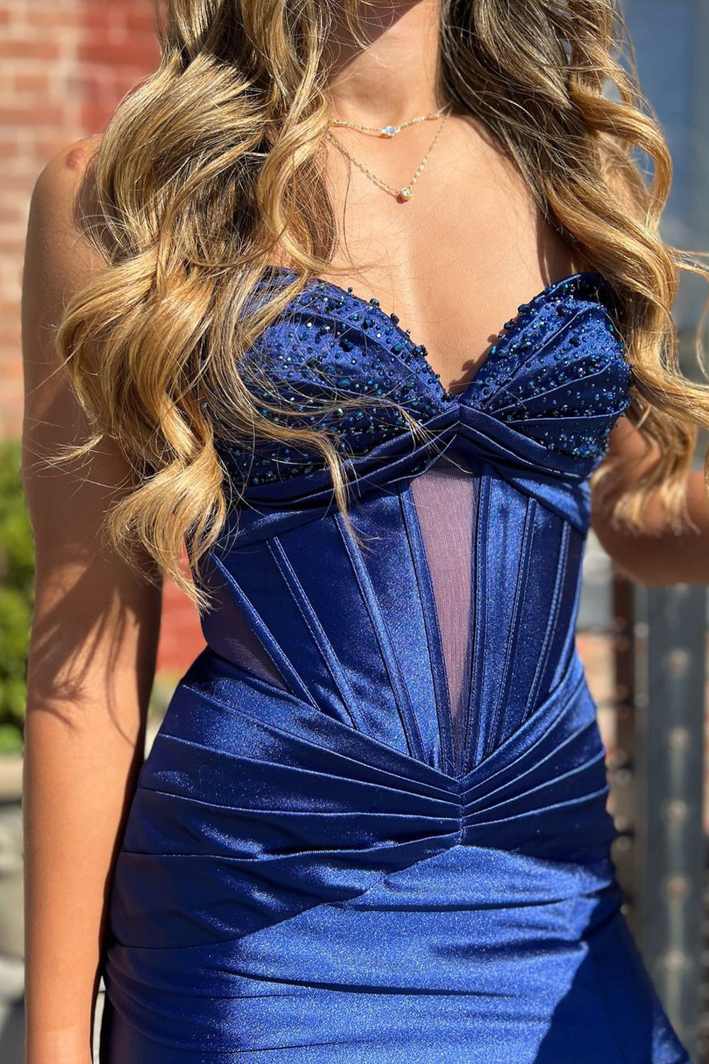 Violette | Sweetheart Mermaid Royal Blue Satin Long Prom Dresses with Slit