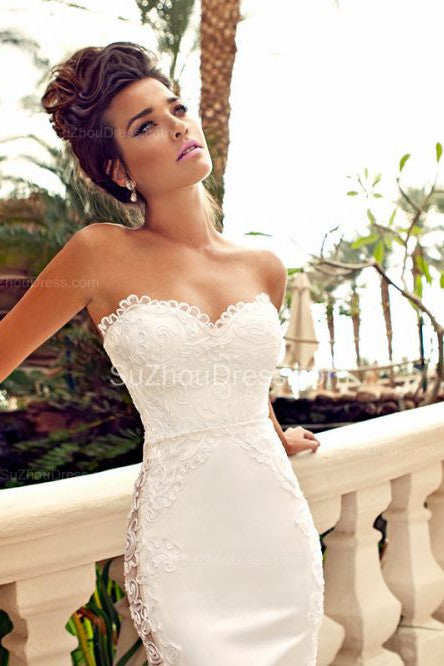 Sweetheart White Lace Wedding Dresses Mermaid Zipper Sleeveless Bridal Dresses