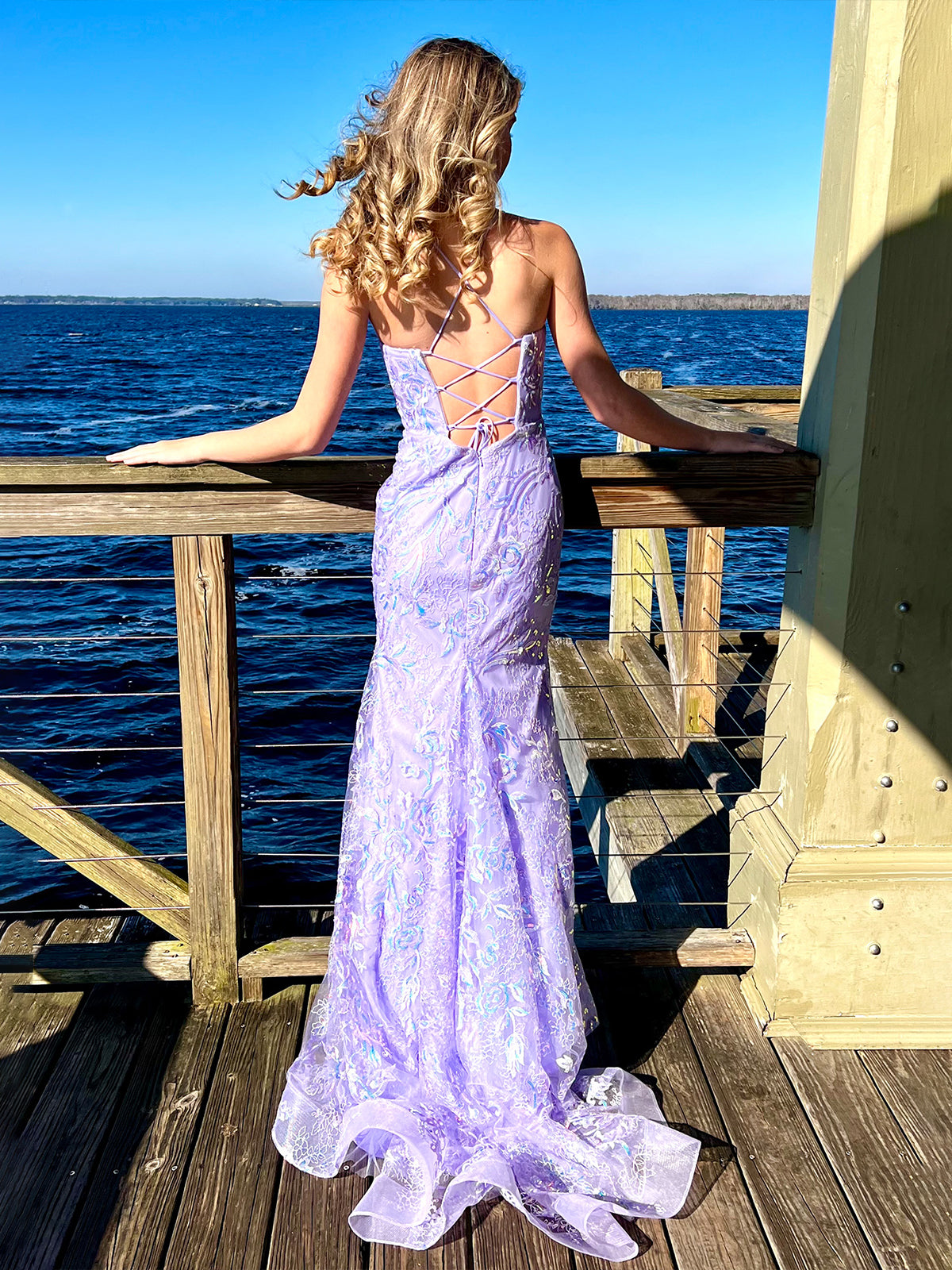 Sylvia | Mermaid Spagehtti Straps Lilac Lace Sequin Long Prom Dresses