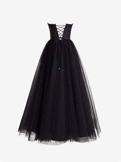 Talia | Black A Line Sweetheart Corset Tulle Prom Dress with Slit