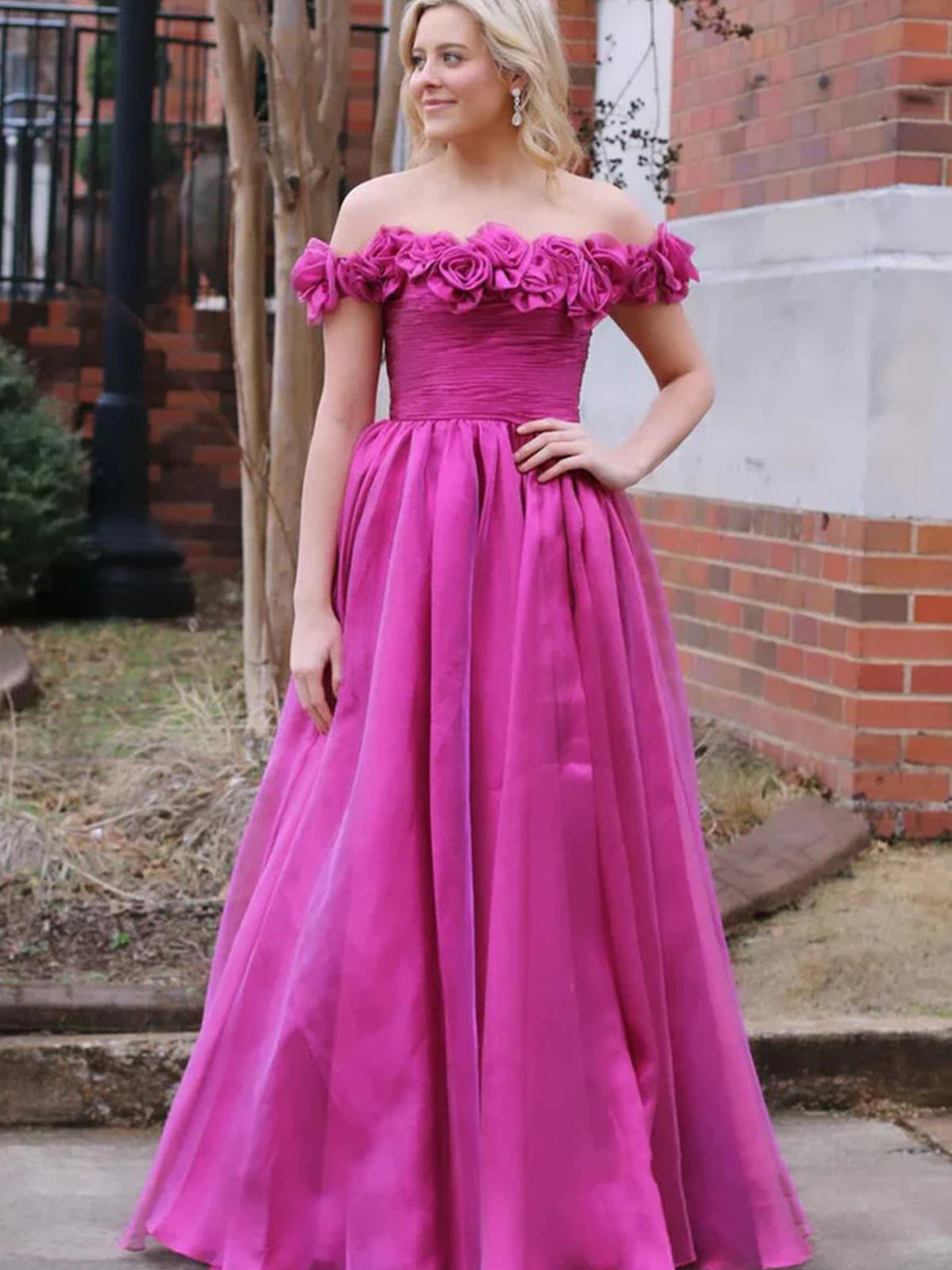 Teodora | Royal Blue Off the Shoulder A-Line Prom Dress with  3D Floral