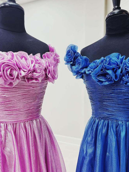 Teodora | Royal Blue Off the Shoulder A-Line Prom Dress with  3D Floral