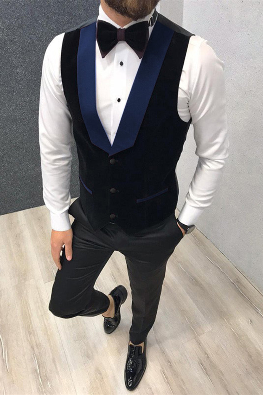 Three-piece Black-and-blue Peak Lapel Wedding Suits Tuxedos with Waistcoat