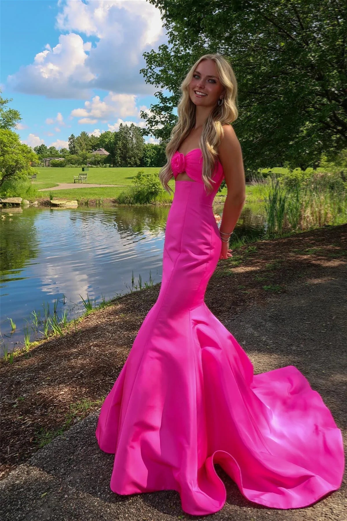 Tiff | Mermaid Sweetheart Pink Satin Prom Dress with Bow